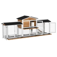 PawHut 90.5" Wooden Rabbit Hutch Bunny Cage Pet Playpen House Enclosure with Double Side Run Boxes, No Leak Tray, Ramp, for Rabbits, Chickens, Ducks, Guinea Pig and Small Animals, White(m-11)