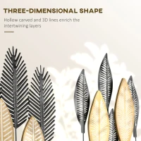 HOMCOM 3D Metal Wall Art Set of 2 Modern Leaves Hanging Wall Sculpture Home Decor for Living Room Bedroom Kitchen 16"x18", Black Yellow(m-4)