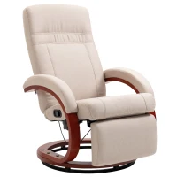 HOMCOM Manual Recliner Chair for Adults, Adjustable Swivel Recliner with Footrest, Padded Arms and Wood Base for Living Room, Beige(m-11)
