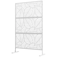 Outsunny 6.5FT Decorative Outdoor Divider, Metal Privacy Screen with Stand, Large Leaf Style, White(m-2)