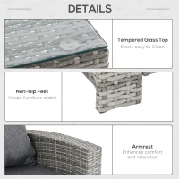 Outsunny 6 Pcs Patio Furniture Set, Rattan Outdoor Furniture Set with 3 Seater Sofa, Armchairs, Footstools and Table, Dark Grey(m-6)