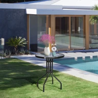 Outsunny 24" Patio Table Round Tempered Glass Top Outdoor Dining Steel Frame Backyard(m-7)