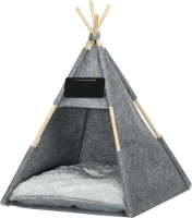 PawHut Pet Teepee Tent Cat Cave Small Dog Bed with Thick Cushion, Name Chalkboard for Kitten and Puppy Grey(m-11)