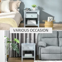 HOMCOM Accent End Table Nightstand with Grey Tabletop, Storage Drawer, and Bottom Shelf, Grey(m-5)