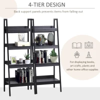 HOMCOM Set of 2, 4 Tier Ladder Shelf Bookcase, Multi-Use Display Rack, Storage Shelving Unit Display Stand, Flower Plant Stand, Home Office Furniture, Black(m-4)
