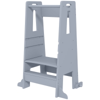 Qaba Height Adjustable Toddler Tower w/ Safety Rail, Handlbar, for Bathroom, Kitchen, Gray