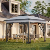 Outsunny 12' x 12' Pop Up Canopy Tent with Netting and Carry Bag, Instant Sun Shelter with 137 sq.ft Shade, Tents for Parties, Height Adjustable, for Outdoor, Garden, Patio, Gray(m-10)