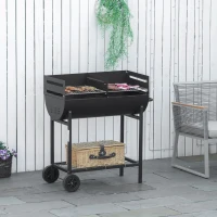 Outsunny 35.5" Portable Charcoal Grill BBQ with Dual Zone, Height Adjustable Cooking Grates, Outdoor Barbecue Trolley with Shelf, Wheels for Patio Backyard Camping Picnic, Black(m-8)