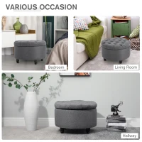 HOMCOM Round Linen-touch Fabric Storage Footstool Ottoman Button Tufted Footrest with Removable Lid, Grey(m-5)