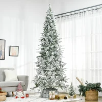 HOMCOM 9' Unlit Snow Flocked Pine Artificial Christmas Tree with Realistic Branches and 1159 Tips, Green(m-2)