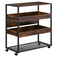 HOMCOM Industrial Kitchen Rolling Cart on Wheels, 4-Tier Utility Cart with Pull-out Open Shelves and Mesh Bottom, Microwave Stand for Dining & Living Room, Rustic Brown(m-2)