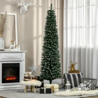HOMCOM 6FT Artificial Snow Dipped Christmas Tree Xmas Pencil Tree Holiday Home Indoor Decoration with Foldable Black Stand, Green(m-9)