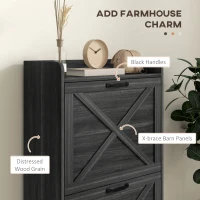 HOMCOM Slim Shoe Storage Cabinet, Farmhouse Shoe Cabinet with 2 Flip Drawers, Adjustable Shelves for 8 Pairs, Distressed Grey(m-4)