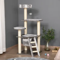 PawHut Cat tree Tower Climbing Kitten Activity Center Furniture with Sisal Scratching Post Tunnel Ladder Perch Hanging Balls 21.25" x 21.25" x 52.25"(m-8)