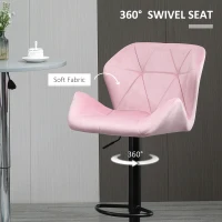 HOMCOM Velvet-Touch Bar Stool Set of 2 Fabric Adjustable Height Armless Counter Chairs with Swivel Seat, Pink(m-7)