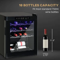 HOMCOM 18 Bottle Wine Cooler, Mini Beverage Fridge, Freestanding Wine Cellar with Digital Temperature Control, 3 Removable Shelves, Glass Door, Alarm Function and LED Lighting, Black(m-4)