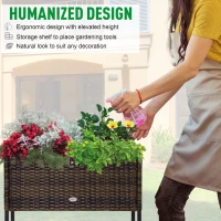 Outsunny Rattan Raised Garden Boxes, Elevated Flower Beds with Storage Shelf for Herbs, Flowers, Vegetables, Brown(m-6)
