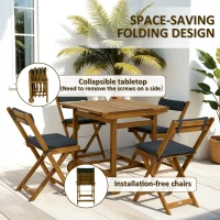 Outsunny 5 Pieces Wood Patio Dining Set, Wheeled Patio Table and Folding Chairs with Cushions for Garden Backyard Poolside, Teak(m-4)