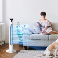 HOMCOM Freestanding Tower Fan Cooling for Home Bedroom with 3 Speed, 12h Timer, Oscillating, LED Sensor Panel, Remote Controller, White(m-8)