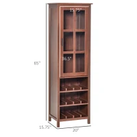 HOMCOM Tall Wine Cabinet, Bar Display Cupboard with 12-Bottle Wine Rack, Glass Door and 3 Storage Compartment for Living Room, Home Bar, Dining Room, Walnut(m-3)
