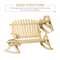 Outsunny Outdoor Wooden Rocking Chair, Double-Person Rustic Adirondack Rocker with Slatted Seat, High Backrest, Armrests for Patio, Garden and Porch, Natural(m-7)