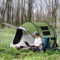 Outsunny Pop Up Tent with Porch and Carry Bag, 3000mm Waterproof, for 2-3 People Camping Hiking, Green(m-1)