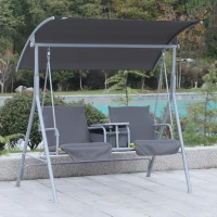 Outsunny Double Outdoor Swing Chair 2 Person Covered Swing Porch Swing w/ Pivot Table & Storage Console, Grey(m-8)