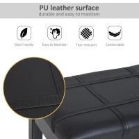HOMCOM Classic Piano Bench Stool, PU Leather Padded Keyboard Seat with Rubber Wood Legs and Music Storage Compartment, Banded Seat, Black(m-7)
