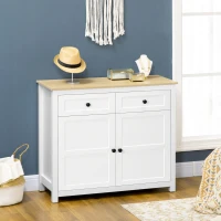 HOMCOM Sideboard, Modern Kitchen Storage Cabinet with Drawers and Adjustable Shelf, for Living Room and Entryway, White(m-4)