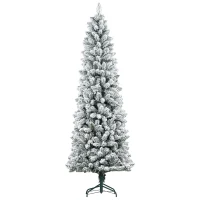 HOMCOM 7ft Pencil Christmas Tree, Flocked Tree with 687 Branch Tips and Metal Base for Home, Indoor, Holiday(m-2)