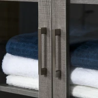 kleankin Tall Bathroom Storage Cabinet with 3 Tier Shelf, Glass Door Cabinet, Freestanding Linen Tower with Adjustable Shelves, Gray Wood Grain(m-8)