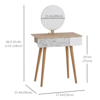 HOMCOM Vanity Table, Makeup Vanity with Drawer and Height Adjustable Mirror, Dressing Table with Wood Legs for Bedroom, Oak(m-3)