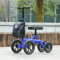 HOMCOM Adjustable Steerable Knee Walker, Foldable Knee Scooter with Rubber Wheels, Dual Brake, Crutch Alternative, Blue(m-8)