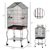 PawHut Bird Cage 57 Inch Flight Cage for Cockatiel, Conure with Rolling Stand, Pull Out Tray, Storage Shelf, Open Top(m-3)