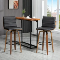HOMCOM Swivel Bar Stools Set of 2, Upholstered Bar Height Stools, Bar Chairs with Soft Padding Seat and Wood Legs, Black(m-1)