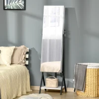 HOMCOM Jewellery Cabinet with Full-Length Mirror and Shelf, Jewellery Armoire, Lockable Storage Organizer for Dressing Room, White(m-1)