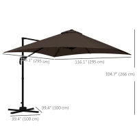 Outsunny 10x10ft Cantilever Umbrella Rotatable Square Market Parasol, 4 Adjustable Angle for Outdoor Backyard Patio Coffee(m-3)