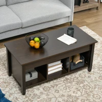 HOMCOM Lift Top Coffee Table, Modern Center Table with Storage Shelves and Hidden Compartment for Living Room, 41" L, Espresso(m-7)