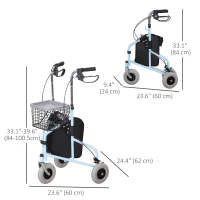 HOMCOM Upright Walker Up Rollator, Rolling Walker with Wheels, Storage Bag, Tray, Adjustable Handle Height, Blue(m-3)