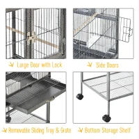 PawHut Divided Breeder Bird Cage with Rolling Stand Removable Metal Tray, Storage Shelf, Wood Perch, and Food Container(m-5)