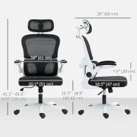 HOMCOM Mesh Office Chair, Ergonomic Desk Chair with Flip-up Armrest, Rotatable Headrest, Adjustable Lumbar Support, Black(m-3)