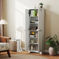 HOMCOM 67" Farmhouse Pantry Cabinet with 2 Doors, Tall Storage Cabinet with Adjustable Shelves, Distressed White(m-8)