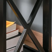 HOMCOM Farmhouse Side Table, End Table with Storage Drawer, Open Shelf and X-Frame, Bedside Table for Living Room, Black(m-8)