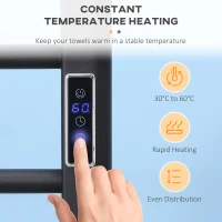 HOMCOM 8-Bar Heated Towel Warmer Rack with Built-in Timer and LED Indicators, Wall Mounted & Free Standing Carbon Steel Electric Towel Bar with Adjustable Temperature, Black(m-5)