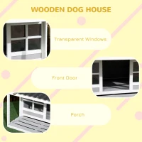 PawHut Wooden Dog House with Porch, Dog House Outdoor with Tilt Roof, Front Door, Windows for Medium Large Sized Dog(m-5)