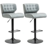 HOMCOM Swivel PU Leather Barstools Set of 2 Adjustable Bar Stools with Footrest Back for Kitchen Counter Dining Room Grey(m-14)