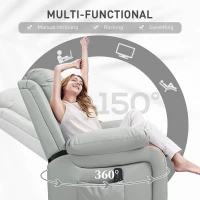 HOMCOM PU Leather Reclining Chair with Vibration Massage Rocker, Swivel Base, Rocking Function, Remote Control, Light Grey(m-5)