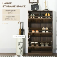 HOMCOM Shoe Storage Cabinet Organizer for 18 Pairs of Shoes with 3 Flip Drawers and Adjustable Shelves, Walnut(m-4)