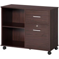 Vinsetto Lateral File Cabinet with Wheels, Mobile Printer Stand with Open Shelves and Drawers for A4 Size Documents, Walnut(m-11)