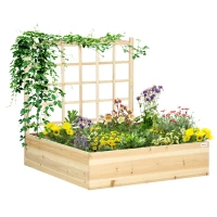 Outsunny Wood Planter Box with Trellis for Climbing Plants, Raised Garden Bed for Outdoor Flowers Herbs, 43"x46"x47", Natural(m-2)